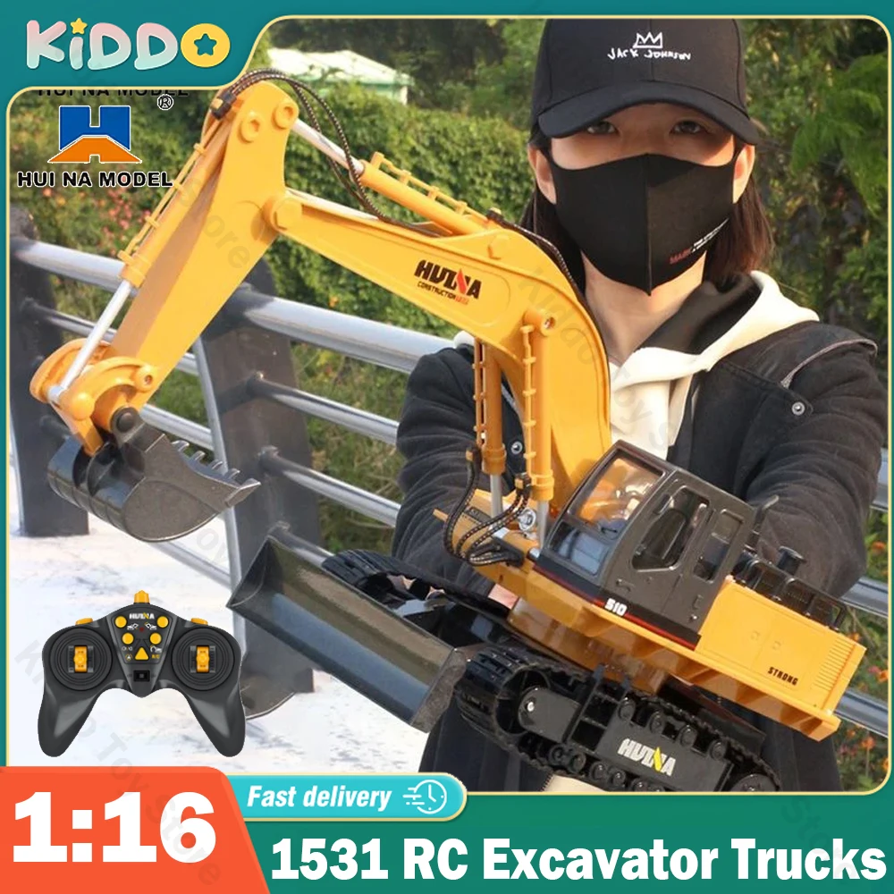 Huina-excavadora de ingeniería a Control remoto, juguete electrónico de maquinaria pesada, camiones de Control remoto, 11CH, 1:16, 531