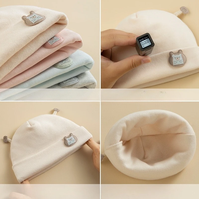 Gorro Fetal para recién nacido, gorros bonitos de oso de dibujos animados para bebé, Jersey de algodón puro grueso y cálido para invierno, gorro para niños y niñas de 0 a 6 meses