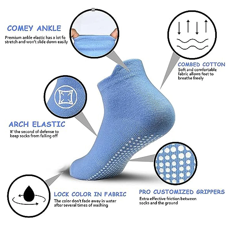 6 pares de calcetines náuticos antideslizantes para niños y niñas, calcetines 80% algodón de corte bajo para niños con empuñaduras de goma para las cuatro estaciones de 0 a 6 años - imagen 2