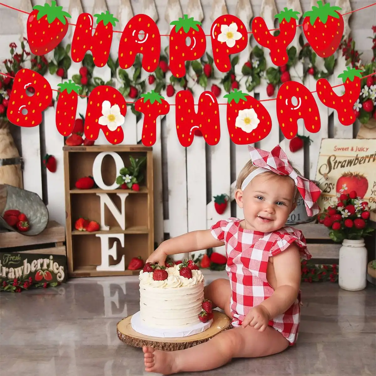 Sombrero de cumpleaños de fresa dulce, decoraciones de fiesta de cumpleaños con temática de fresa, regalos para niños, suministros para Baby Shower - imagen 4