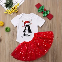 Pelele navideño con tutú rojo personalizado para niña