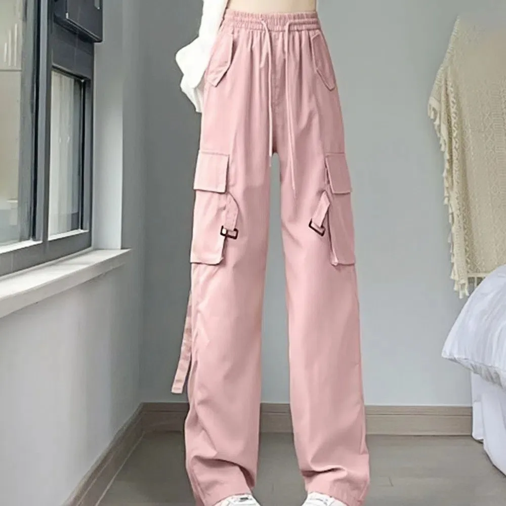 Pantalones Cargo holgados con bolsillos grandes para mujer, pantalones de chándal de pierna ancha Vintage americanos de estilo callejero, pantalones de baile Y2K con múltiples bolsillos