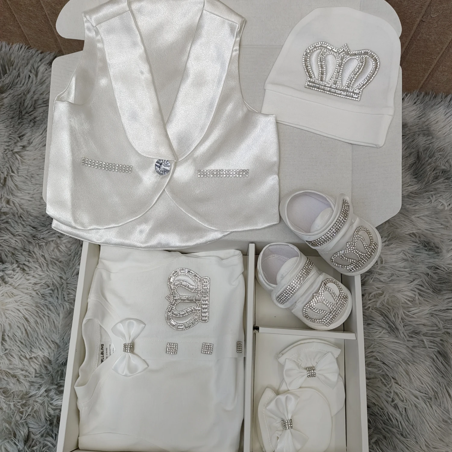 Blazer blanco, traje de bautizo para bebé de caballero pequeño, ropa de bautismo para bebé de 0 a 1 años, caja de regalo para fiesta de bienvenida de bebé de boda