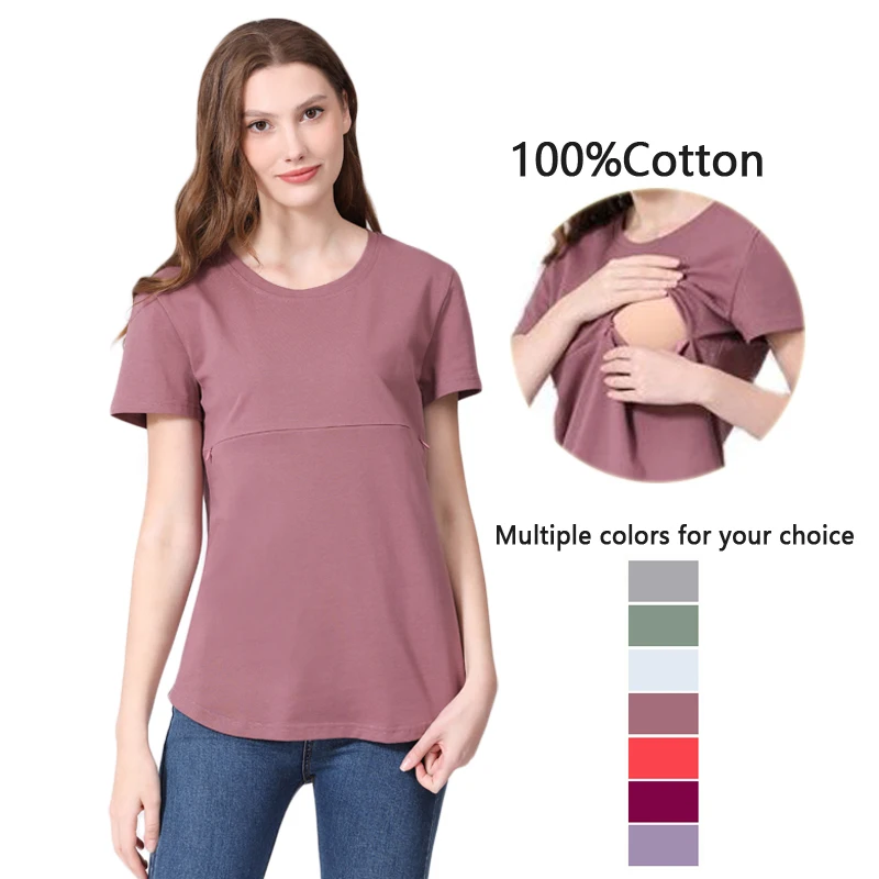 Camiseta de lactancia de algodón con cremallera manga corta verano - imagen 3