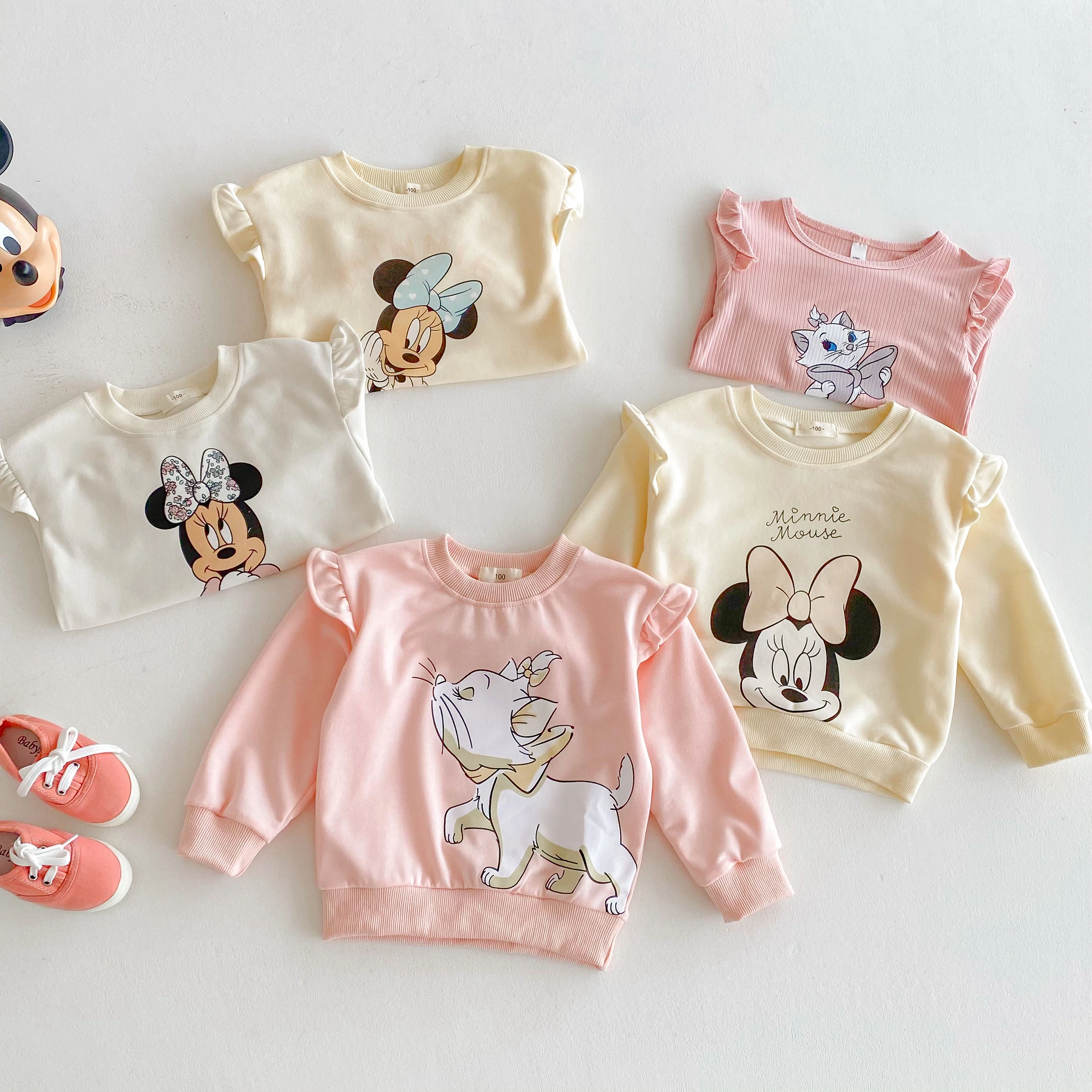 Sudaderas con estampado de gato Marie de Disney para niña, ropa holgada de moda con dibujos animados de Minnie para niño, Tops de manga larga con capucha y cuello redondo