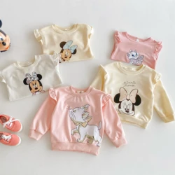 Sudaderas con estampado de gato Marie de Disney para niña, ropa holgada de moda con dibujos animados de Minnie para niño, Tops de manga larga con capucha y cuello redondo