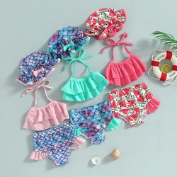 Bikini halter con volantes para niña y sombrero a juego