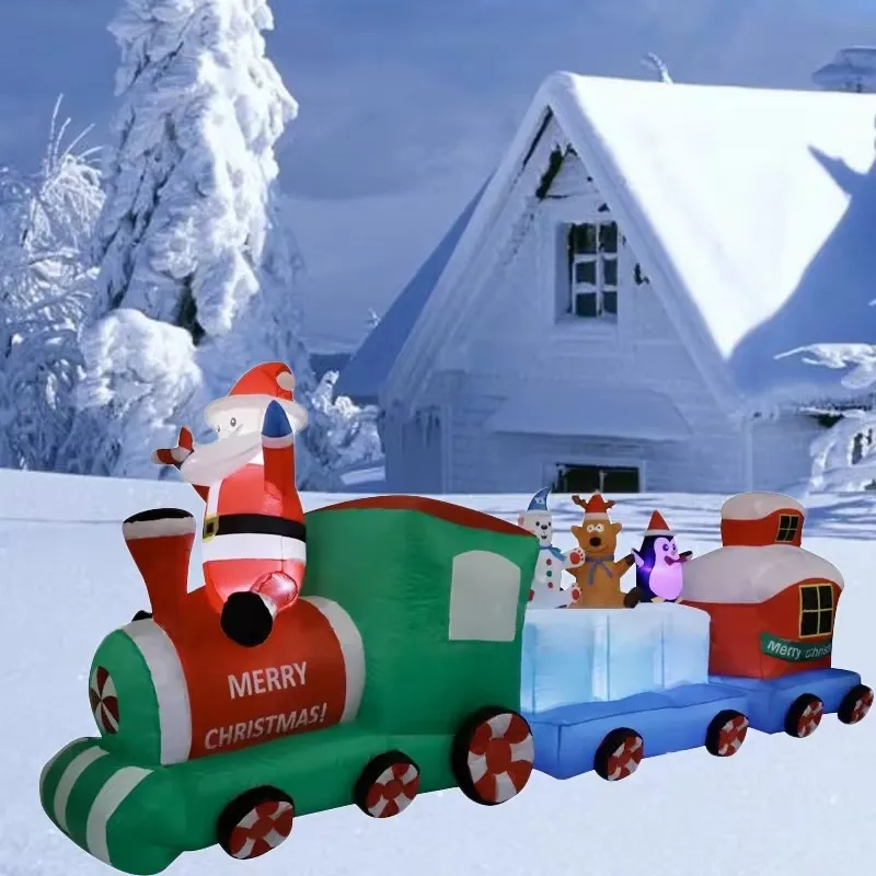Tren inflable gigante de Navidad, luces LED de 2,7 M, adorno inflable, decoración Intdoor, fiesta de vacaciones de Año Nuevo, decoración al aire libre - imagen 4