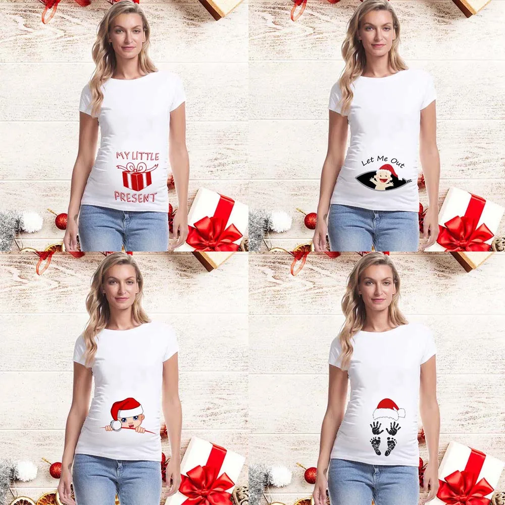 El mejor regalo 2025, camisetas de maternidad de Feliz Navidad, es mi primera Navidad, camisetas con estampado divertido para anuncio de embarazo