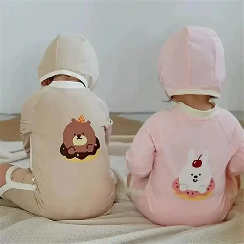 2 uds moda coreana niños niño niña traje de baño conjunto con gorro lindo oso de dibujos animados traje de baño de conejo para niños ropa de playa de verano - imagen 2