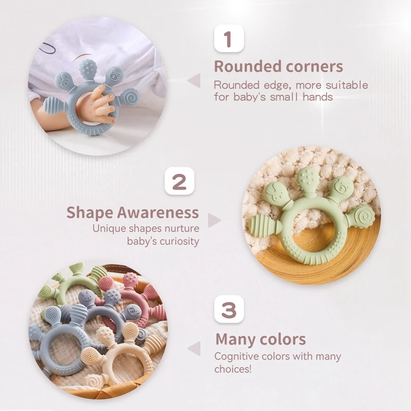 Mordedores de silicona para bebés, juguetes de silicona de grado alimenticio para bebés de 0 a 12 juguetes, palo de molienda de dientes de silicona, accesorios para chupete para recién nacidos, Juguetes - imagen 4