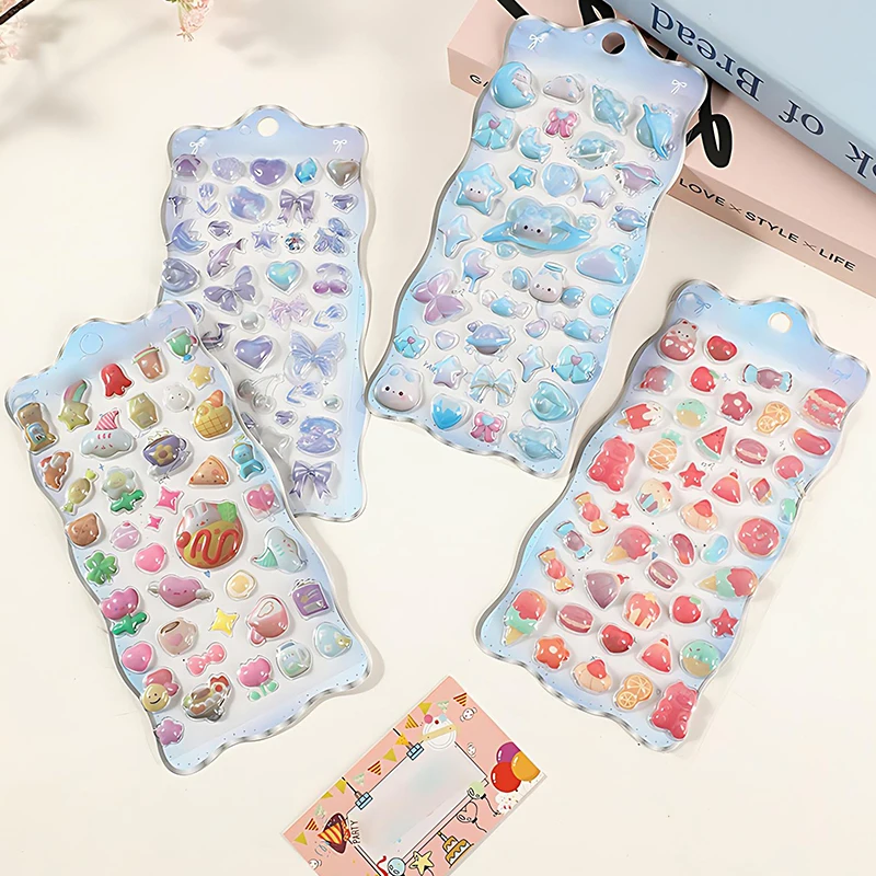 Pegatina en relieve de dibujos animados 3D, oso, cachorro, pollito, conejos, caramelo, planeta, pan, océano, parche de gelatina de cristal, pegatinas en relieve, papelería ZYF - imagen 4