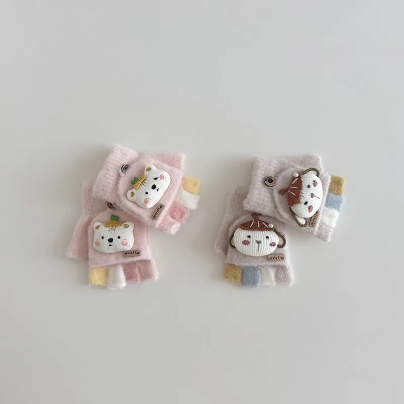 Nuevos guantes de cinco dedos para niños de invierno: bonito diseño de flores dulces estilo Ins, manoplas suaves y cálidas a prueba de frío para niños pequeños - imagen 2