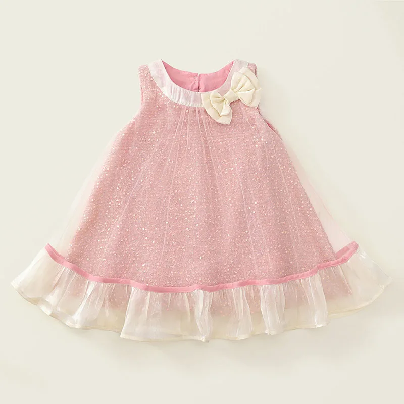 Ropa de verano para niña pequeña, moda coreana, bonito lazo de malla, vestido de princesa rosa para niño pequeño, vestidos de bebé, ropa de Boutique para niño B100