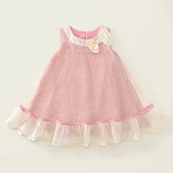 Vestido de verano para niña con lazo de malla – Rosa