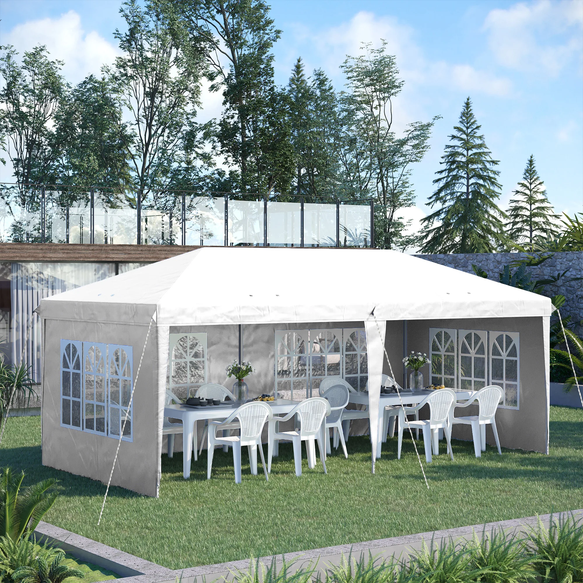 Outsunny Carpa Plegable 6x3 m con 4 Laterales Desmontables Cenador de Jardín con 4 Ventanas Visibles y Bolsa de Transporte para Patio Terraza - imagen 2