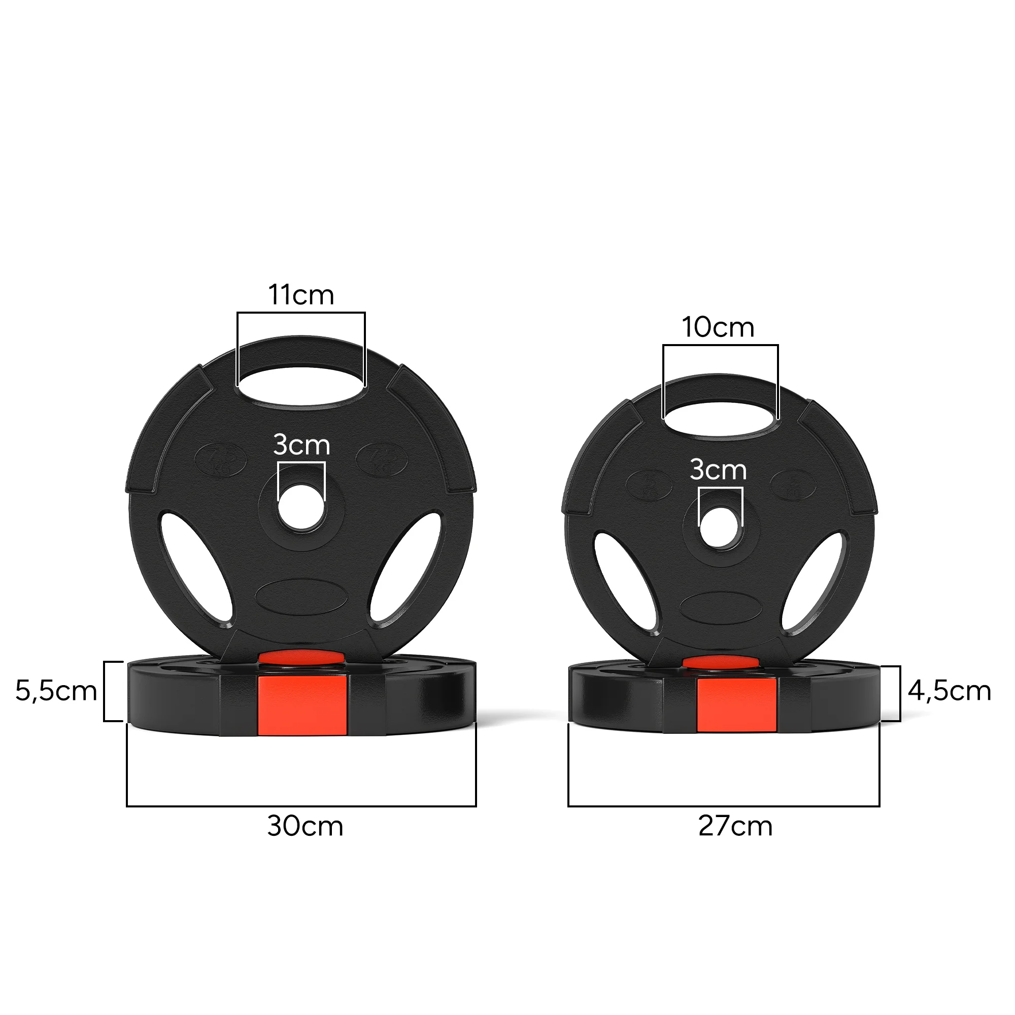 SPORTNOW Juego de Discos Pesas de 4 Piezas Discos de Pesas Total 25 kg 2x7,5 kg 2x5 kg con Orificios de 2,5 cm para Entrenamiento Fitness en Hogar Gimnasio Negro - imagen 3