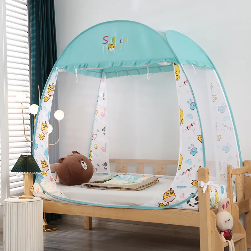 Mosquitera anticaída de fondo completo para cuna de bebé, instalación gratuita de alta calidad, gran espacio para el hogar, estilo de dibujos animados, mosquitera para niños de 3 puertas - imagen 4