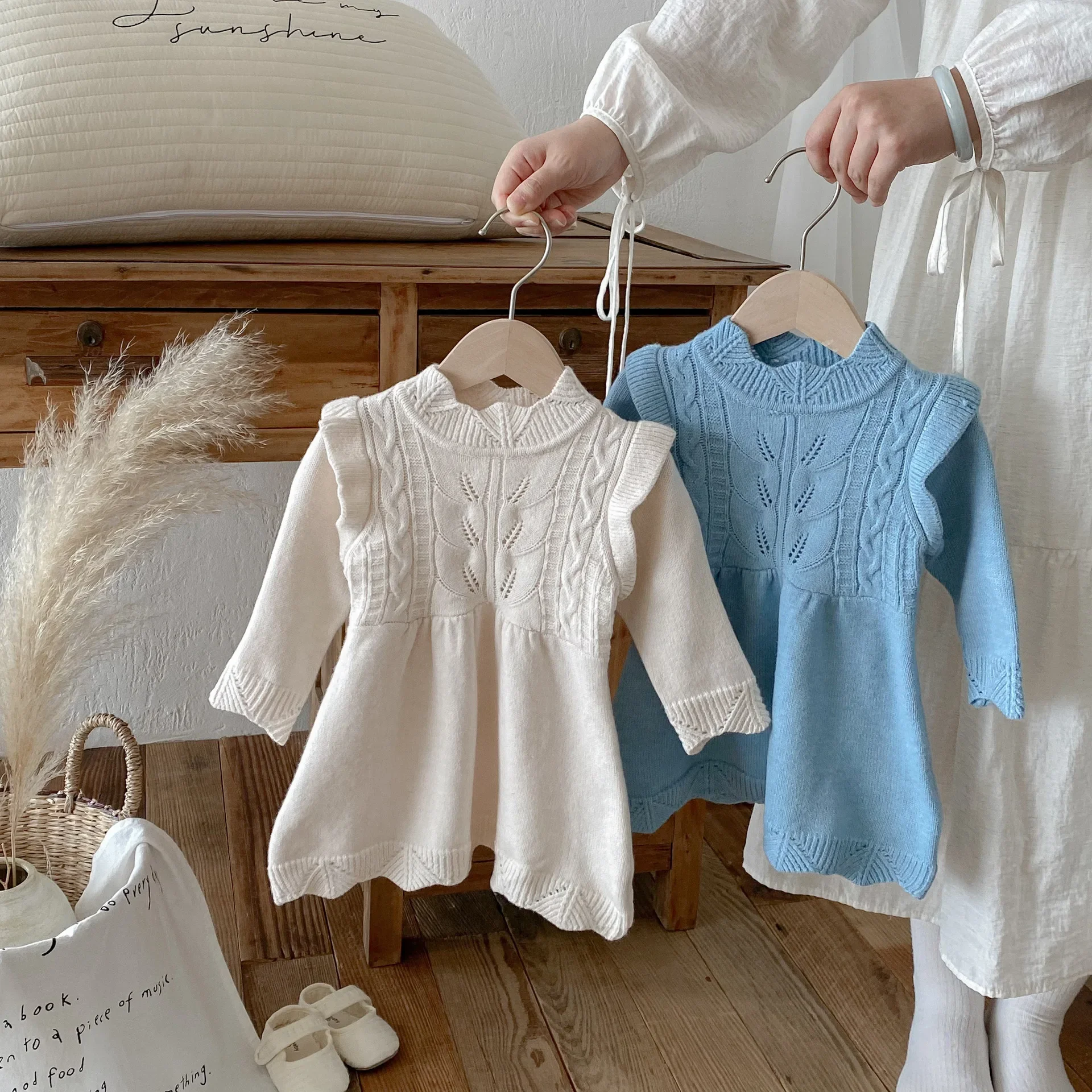 Ropa de otoño para niñas de 0 a 3 años, vestido de punto de línea A, vestido suéter de manga larga con cuello redondo, traje de punto para niños pequeños - imagen 5