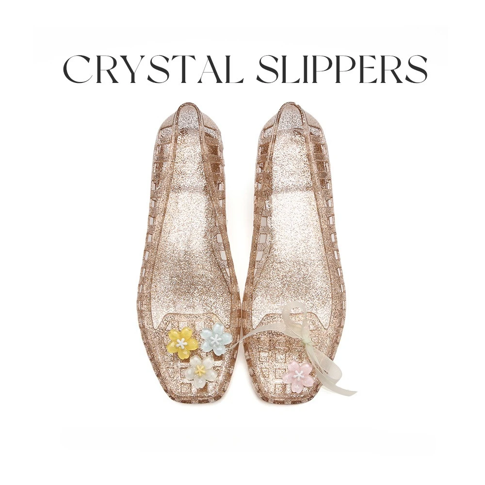 Sandalias de moda de estilo coreano para mujer, zapatos planos de gelatina de verano, PVC suave, cinta de flores DIY, zapatos planos de calle de playa diarios para mujer - imagen 5