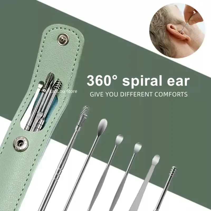 Earpick Wax 6 unids/set limpiador de oídos recolectores de cera de los oídos removedor de acero inoxidable Kit de perforación cureta de cera de los oídos cuchara cuidado herramientas de limpieza de los oídos