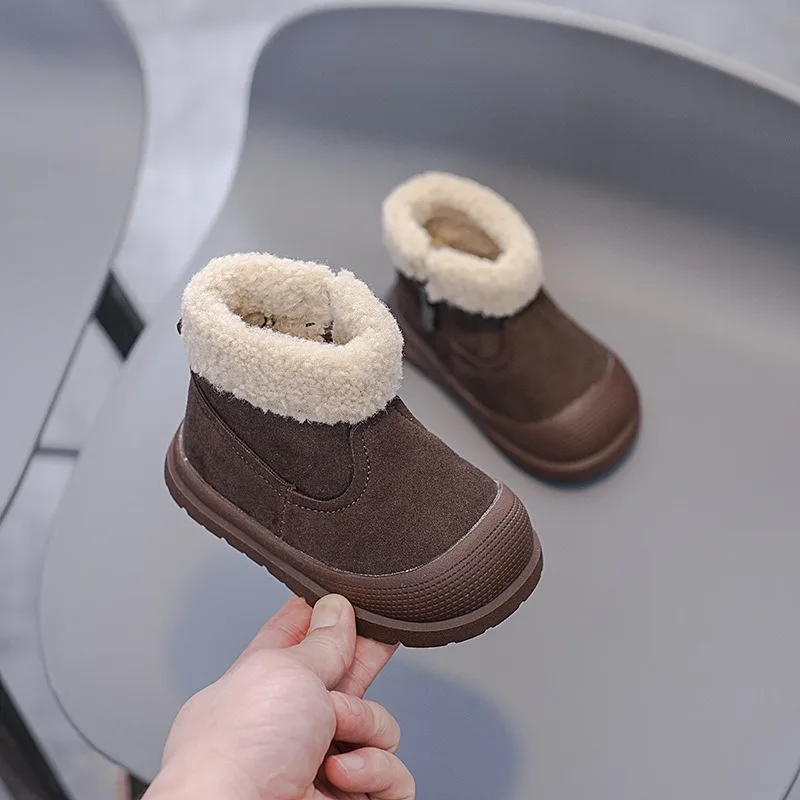 Botas de cuero genuino para bebés, niños y niñas, botas de nieve para exteriores para otoño e invierno, suela suave antideslizante, zapatos de felpa para niños pequeños - imagen 4