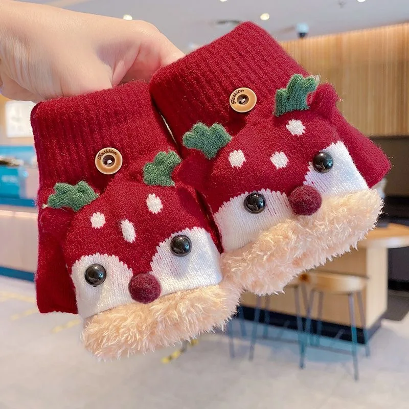 Guantes de forro polar con tapa abatible para niños – Estampado renos