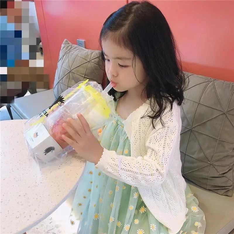 Cárdigan de punto de algodón fino para niñas pequeñas, abrigo de protección solar, Color sólido - imagen 3