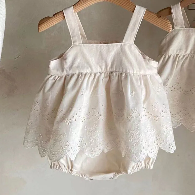 Body de encaje sin mangas para bebé, mono sólido para recién nacido, mono con tirantes, vestido para niña de 0 a 24 meses, novedad de 2024 - imagen 5