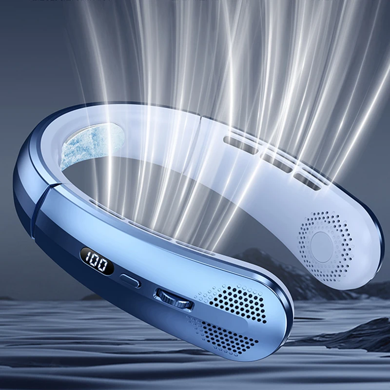 Ventilador portátil de 3000mA, Mini ventilador de cuello colgante, ventilador con banda para el cuello sin aspas, pantalla Digital, Enfriador de aire, ventiladores eléctricos recargables por USB