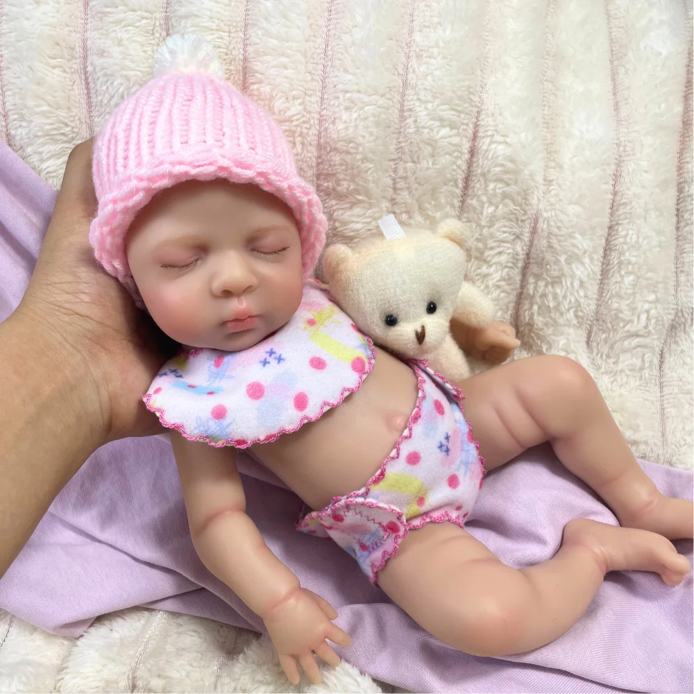 Mini muñeca Reborn de silicona de 13 pulgadas, Luna Girl, cuerpo lavable, muñeca de silicona sólida suave, regalo de cumpleaños y Navidad