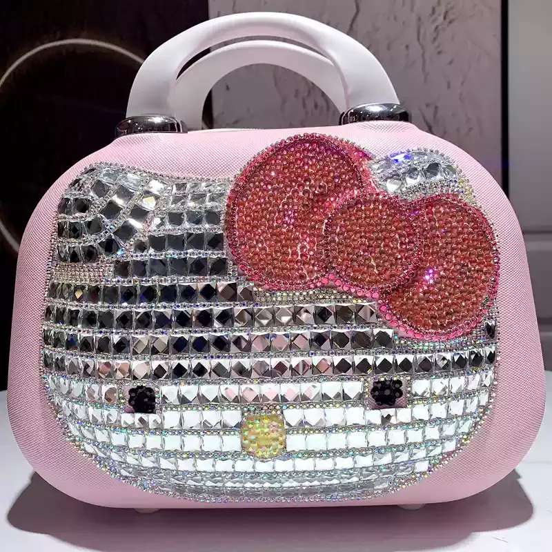 Lindo Hello Kitty Estuche de transporte de 14 pulgadas Estuche de maquillaje de viaje de dibujos animados Caja de almacenamiento portátil bloqueada multifuncional de gran capacidad - imagen 2