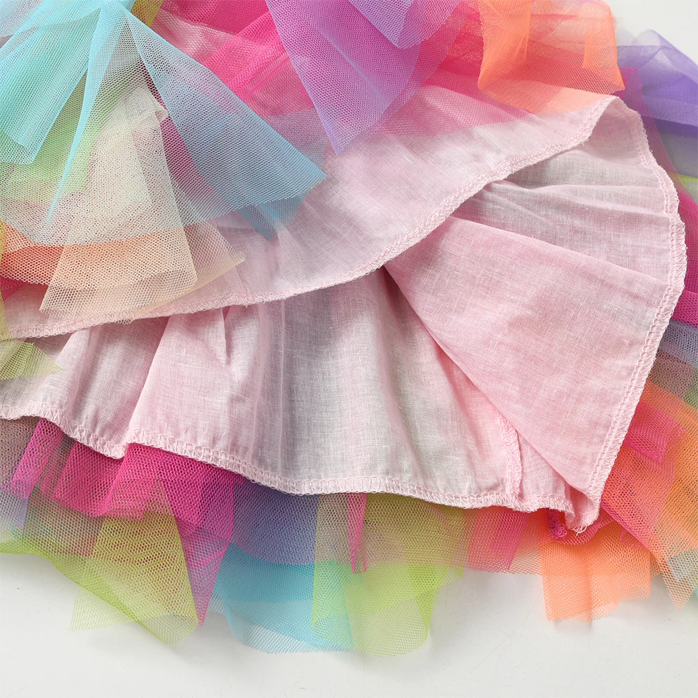 DXTON Tutú de tul malla arcoíris para niñas – Falda irregular baile - imagen 4