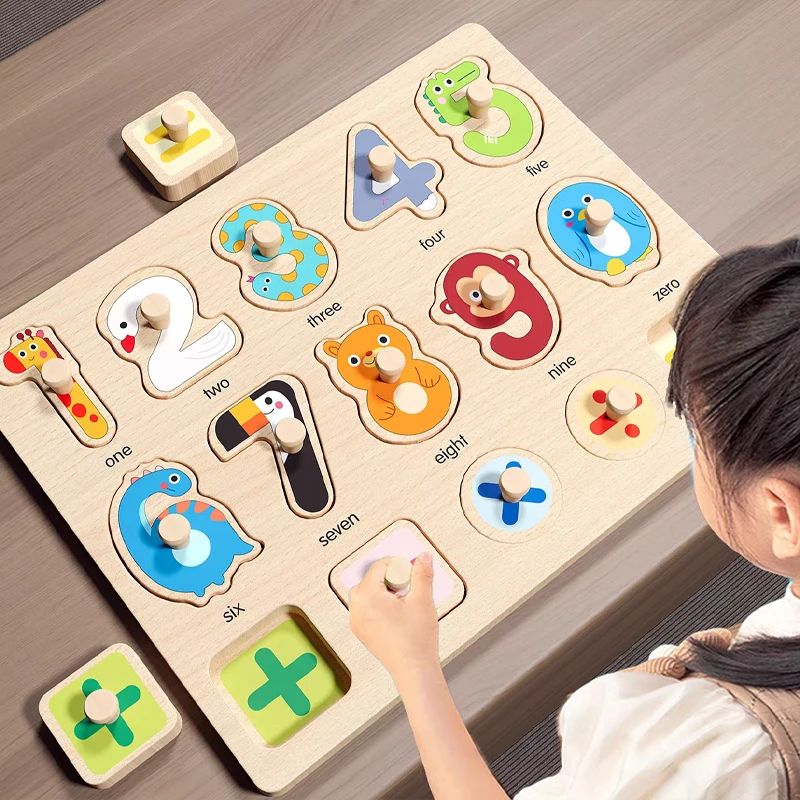 Puzzle Montessori de madera 3D – Animales y frutas para bebés
