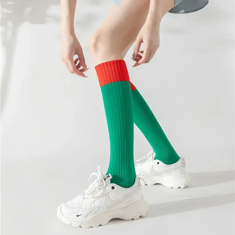 Calcetines de presión deportivos a juego para niña, medias de pierna de contraste, cuerda de saltar para Fitness, calcetines de Yoga, calcetines de tubo largo de dopamina para mujer - imagen 5