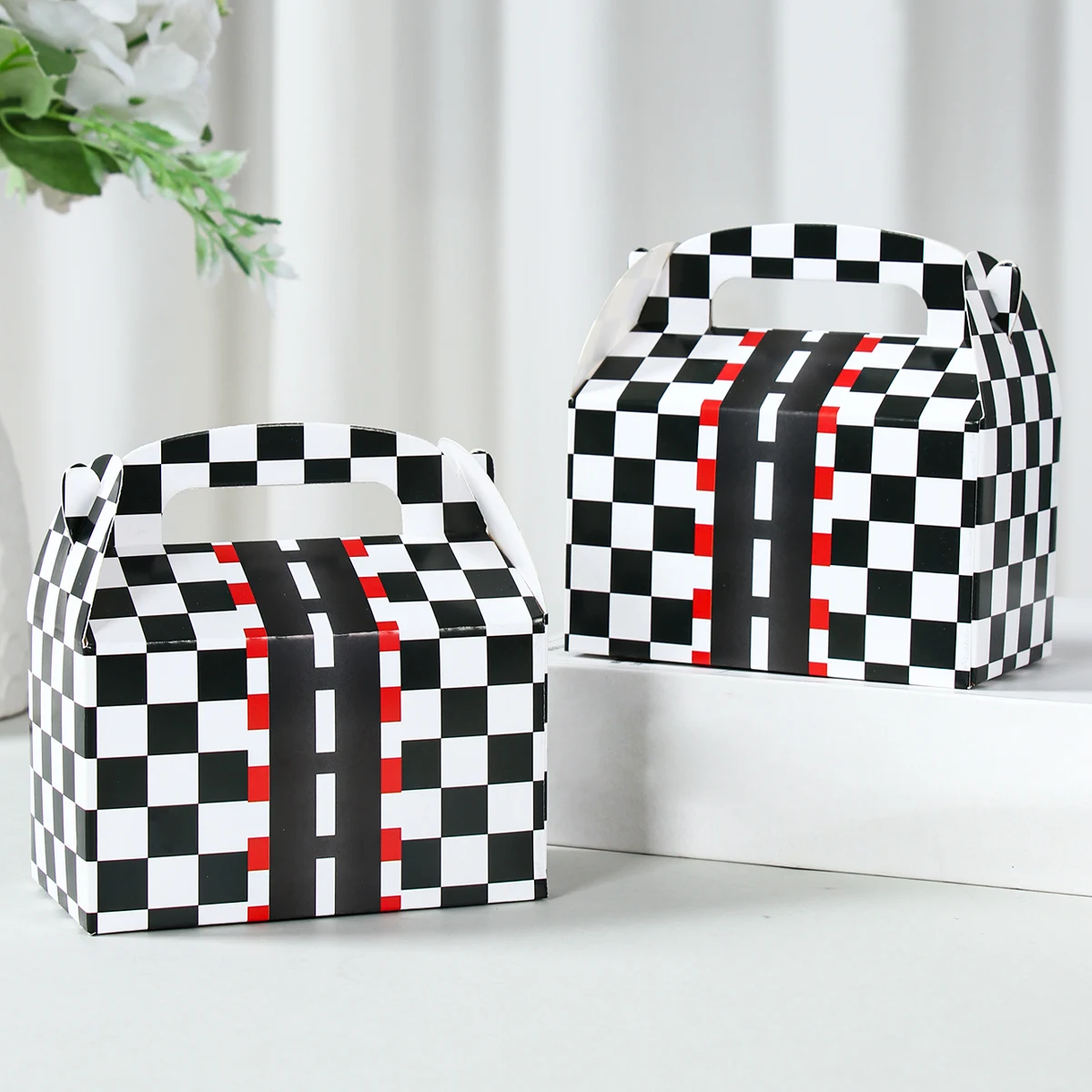 Caja de dulces con tema de coche de carreras, decoración para fiesta de feliz cumpleaños, regalo para niños, cajas de galletas, suministros para fiesta de bienvenida al bebé, 6 uds.