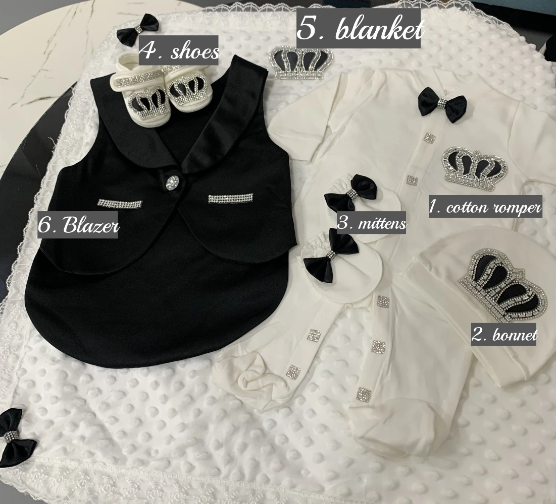 Dollbling, 6 uds., corona para niña, salida de Hospital, trajes ostentosos para niña recién nacida, conjunto de canastilla para niña, traje personalizado para niña - imagen 4