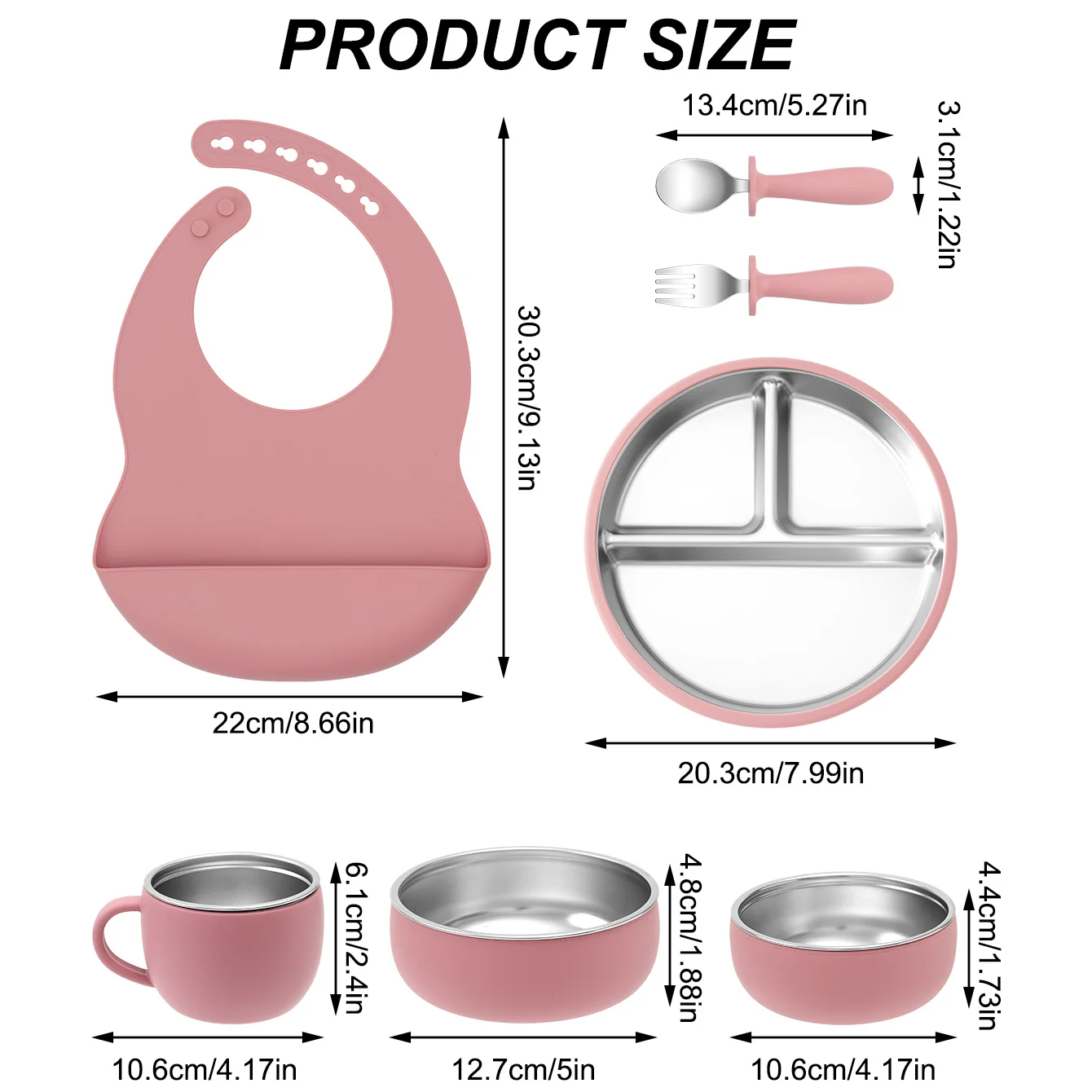 Set de alimentación infantil con ventosa de silicona y acero inoxidable - imagen 4