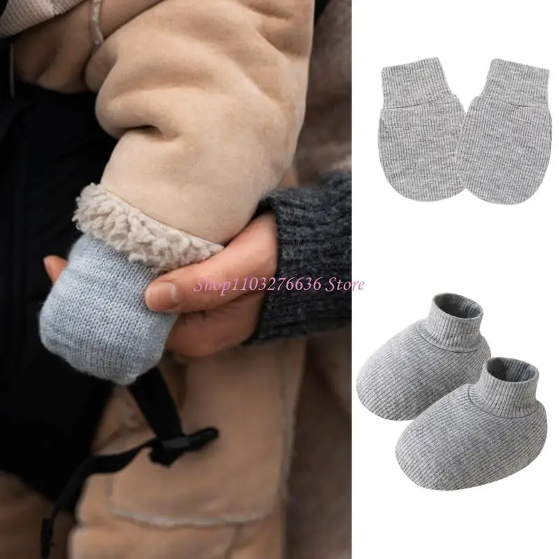 R6FD 1 Set Mittens para bebés para bebés algodón con puños reforzados y cubierta pie a juego calcetines - imagen 3