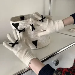 Guante cálido de lana para chica estudiante, moda coreana, pajarita, Color sólido, guante para niños, Otoño Invierno, cálido, guante tejido de Cachemira para exteriores