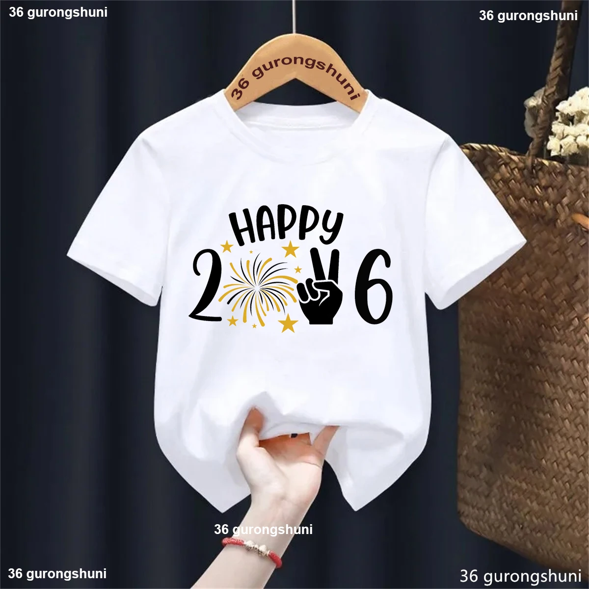 Camiseta con estampado de Feliz Año Nuevo de Hello 2026, trajes para niños y niñas, ropa para fiesta de vacaciones de invierno, camisetas de manga corta para niños - imagen 2
