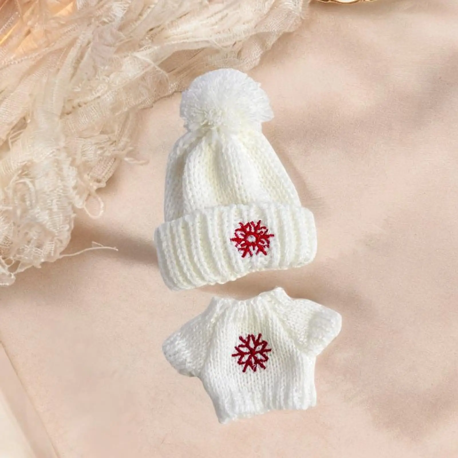 Plush Doll Pullover Top Snowflake Hat Accessory Costumes Winter Doll Outfit Set for 7.87'' Doll