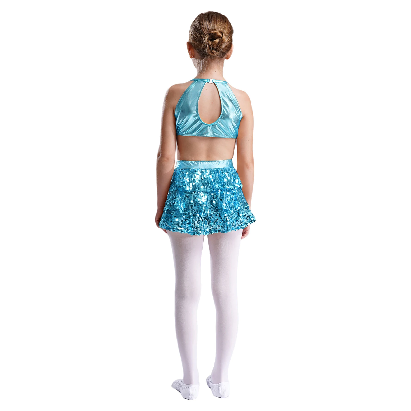 Vestido de ballet con lentejuelas para niñas – Volantes escalonados - imagen 3
