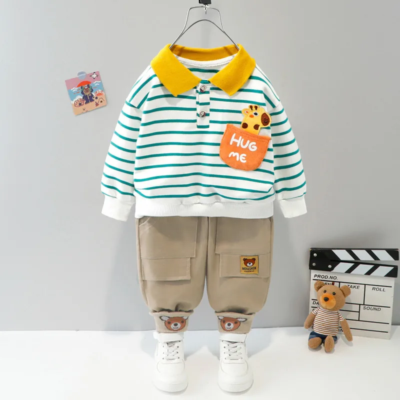 Conjunto de ropa de primavera y otoño para niños y niñas, camiseta a rayas y pantalones, chándal informal, 2 uds./Set - imagen 4