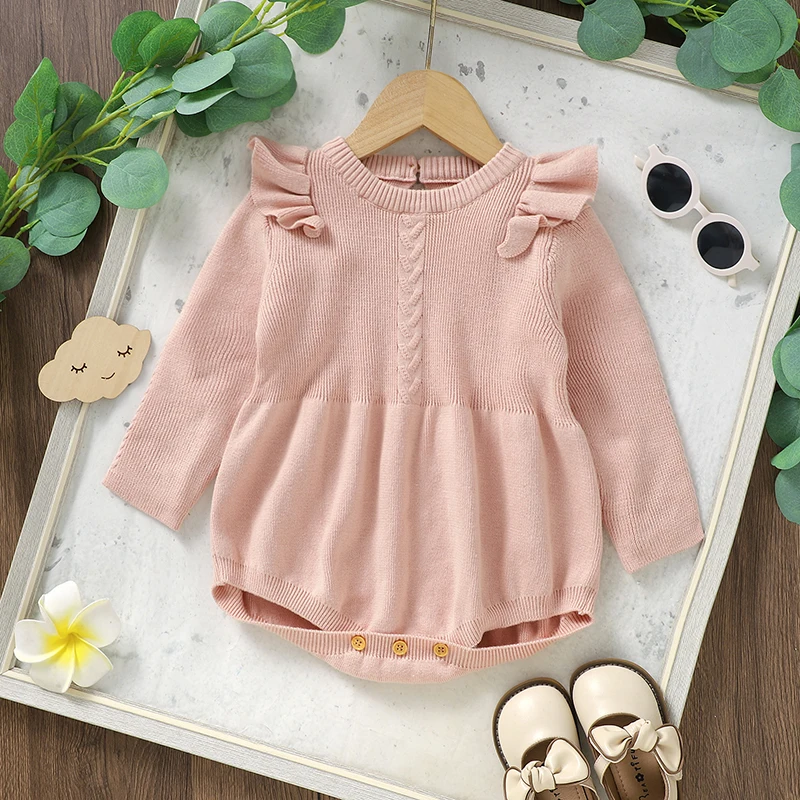 Monos bebé de algodón de manga larga rosa para otoño-invierno - imagen 3