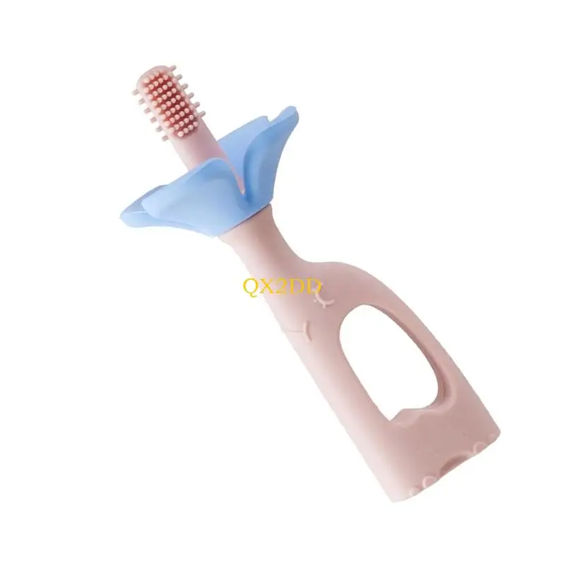 QX2D cepillo dientes silicona para bebé, mordedor doble propósito con tema elefante, higiene dental - imagen 3