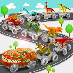 Pista de tren mágica con dinosaurios y luces LED para niños