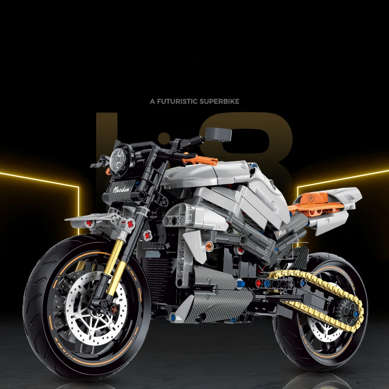 Modelo de motocicleta urbana 1:8, bloques de construcción MOC, vehículo de motocicleta, bloques técnicos, regalos de cumpleaños, juguetes para chico, niños y adultos - imagen 5