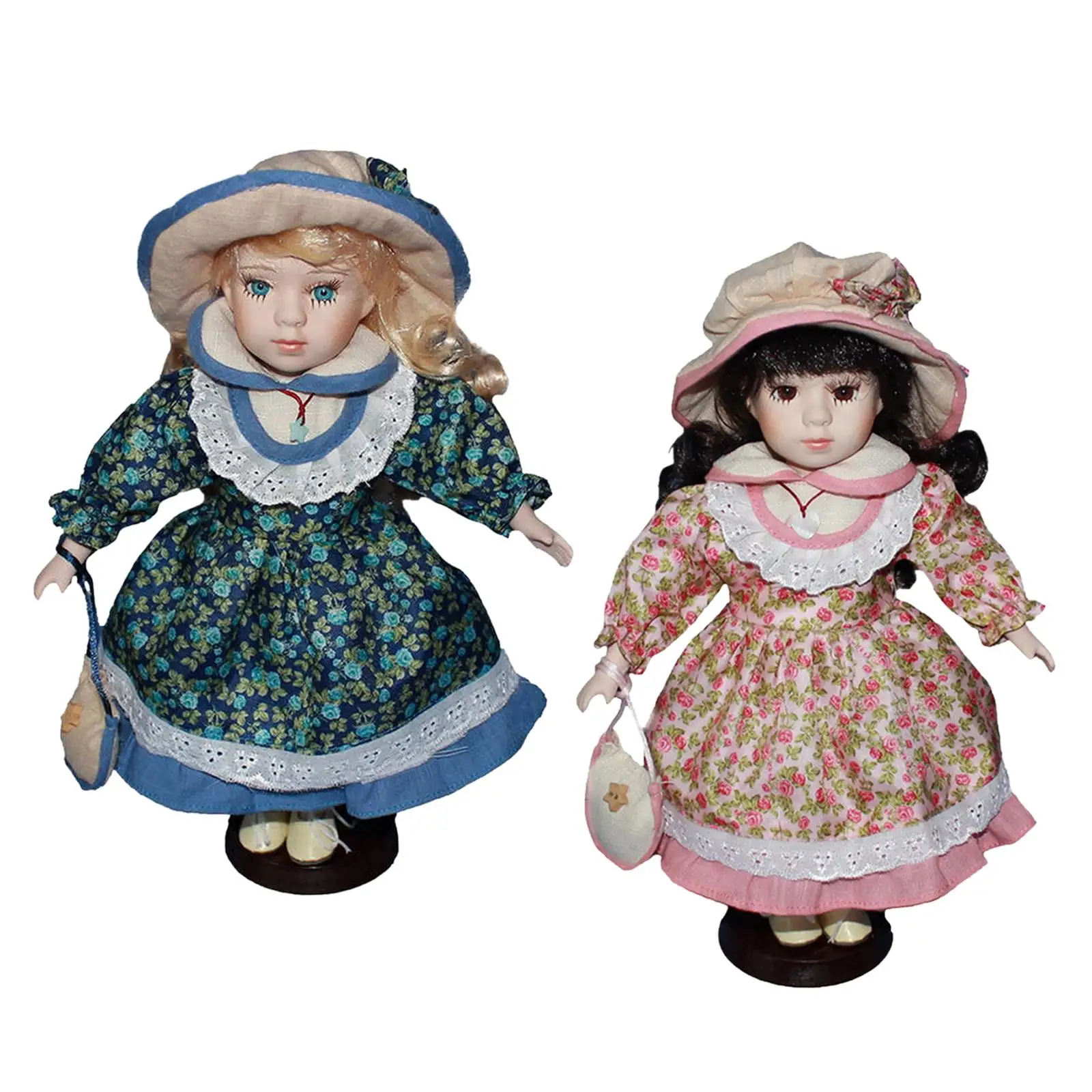 Miniature Porcelain Figures Elegant Rustic Curly Hair with Hat 30cm Ceramic Doll for Birthday Ornament Decoration Gift Kids