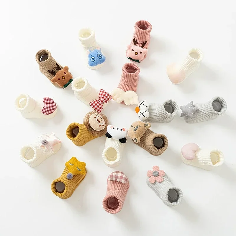 Calcetines de invierno para bebé, cálidos y bonitos calcetines de muñeca de dibujos animados, calcetines antideslizantes para primavera y otoño para niños de 0 a 24 meses, calcetines para niños recién nacidos, ropa para bebé - imagen 3